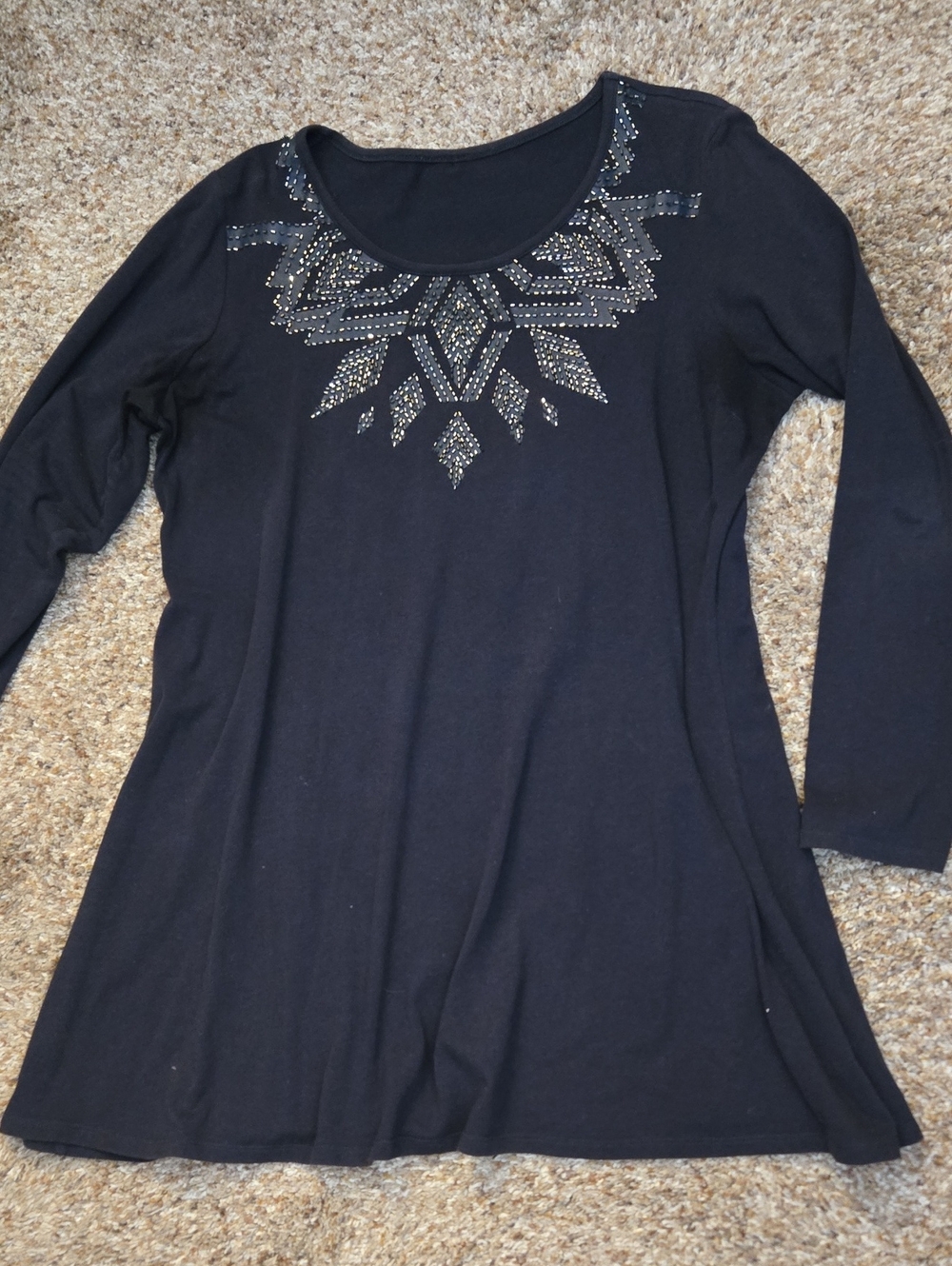 DG2 by Diane Gilman Navy Scoop Neck Tunic with Metallic Embellishment